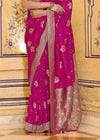 Rani Pink Banarasi Crepe Silk Saree