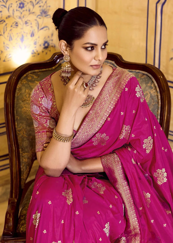 Rani Pink Banarasi Crepe Silk Saree