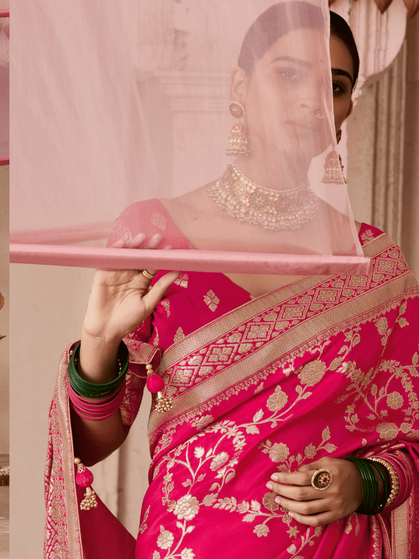 Rani Pink Banarasi Dola Silk Saree