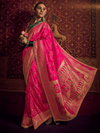 Rani Pink Banarasi Dola Silk Saree With Contrast Blouse