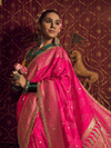 Rani Pink Banarasi Dola Silk Saree With Contrast Blouse