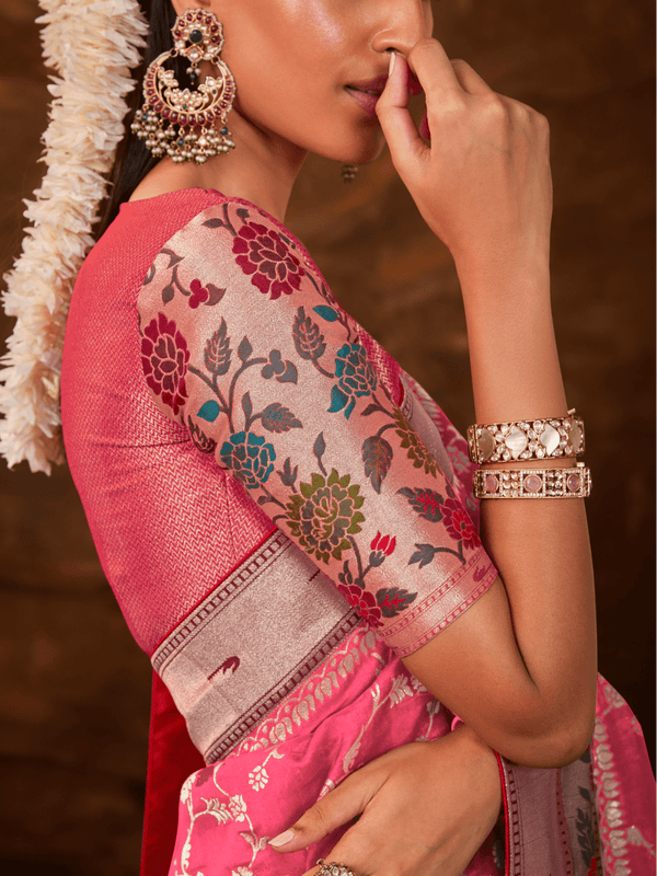 Rani Pink Banarasi Organza Silk Saree
