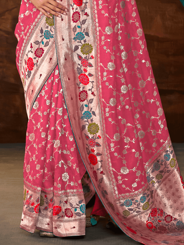Rani Pink Banarasi Organza Silk Saree