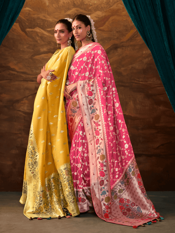 Rani Pink Banarasi Organza Silk Saree