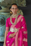 Rani Pink Banarasi Woven Satin Silk Saree