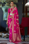 Rani Pink Banarasi Woven Satin Silk Saree