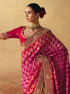 Rani Pink Bandhani Banarasi Georgette Saree, pallu and blouse
