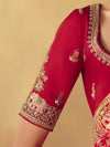 Rani Pink Bandhani Banarasi Georgette Saree, contrast blouse close-up