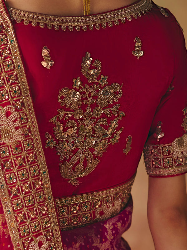Rani Pink Bandhani Banarasi Georgette Saree, back view