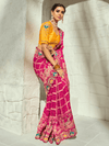 Rani Pink Bandhani Banarasi Georgette Saree With Contrast Blouse