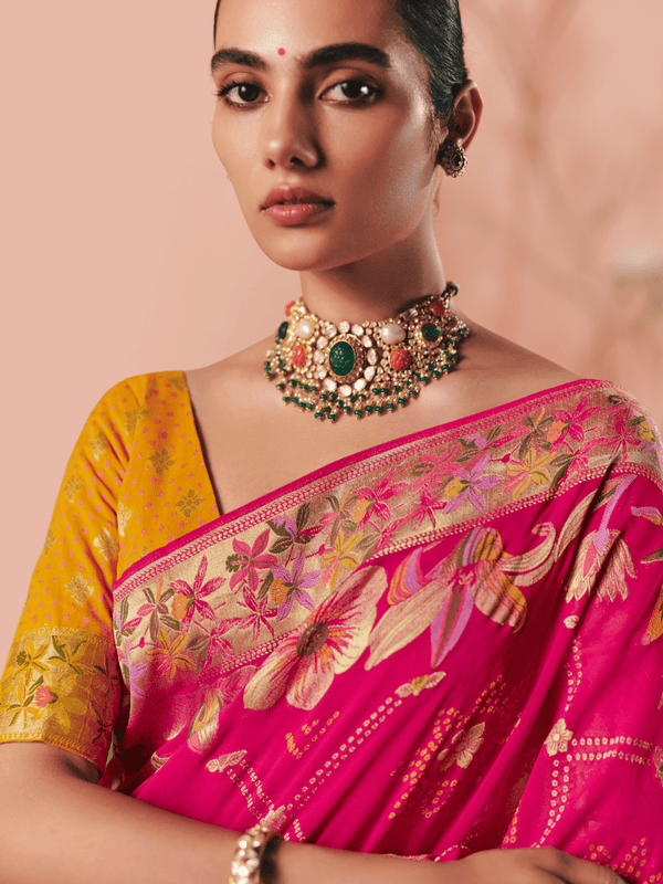 Rani Pink Bandhani Patola Silk Saree