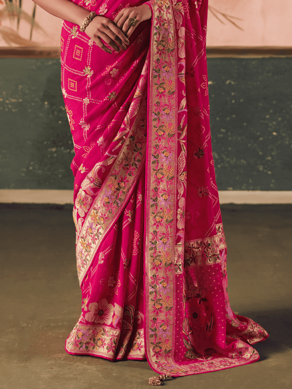 Rani Pink Bandhani Patola Silk Saree