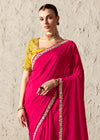 Rani Pink Designer Organza Saree with Yellow Contrast Blouse