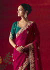 Rani Pink Designer Silk Saree with Contrast Blouse