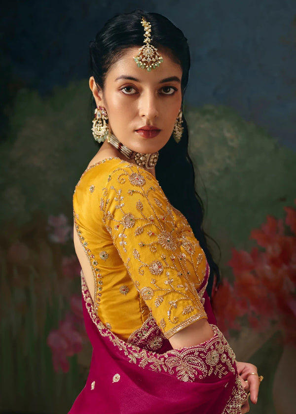 Rani Pink Designer Silk Saree with Heavy Zari Embroidery Work