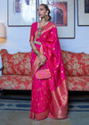 Rani Pink Dual Tone Zari Woven Handloom Banarasi Silk Saree