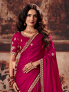 Rani Pink Embroidered Designer Satin Silk Saree