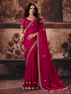 Rani Pink Embroidered Designer Satin Silk Saree