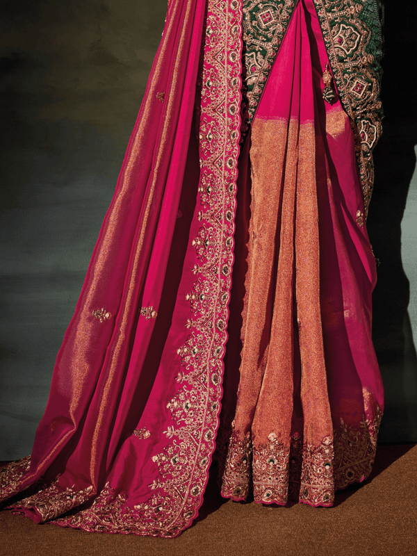 Rani Pink Embroidered Designer Tissue Silk Saree