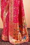 Rani Pink Paithani Silk Saree Zari Woven