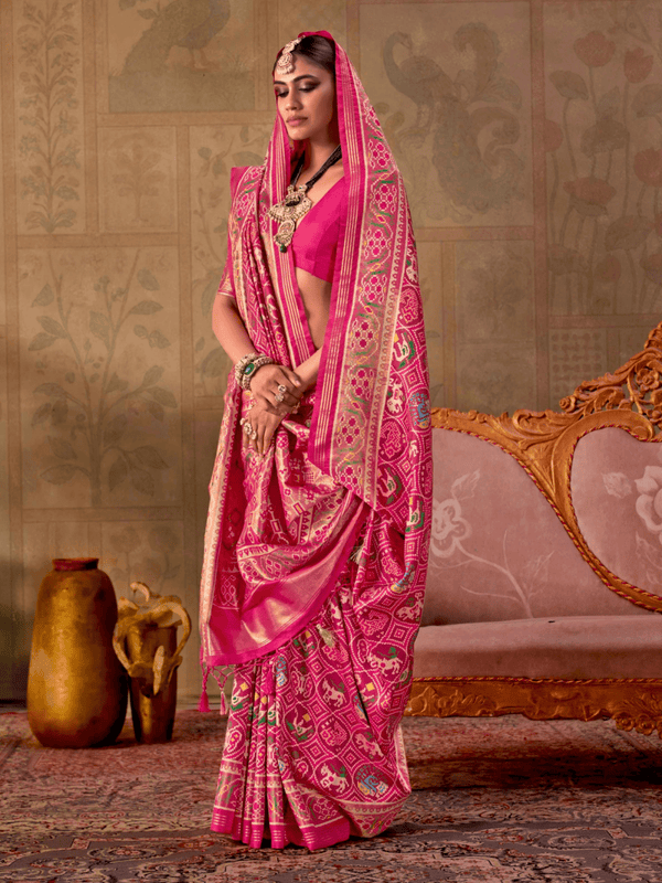 Rani Pink Patola Silk Saree