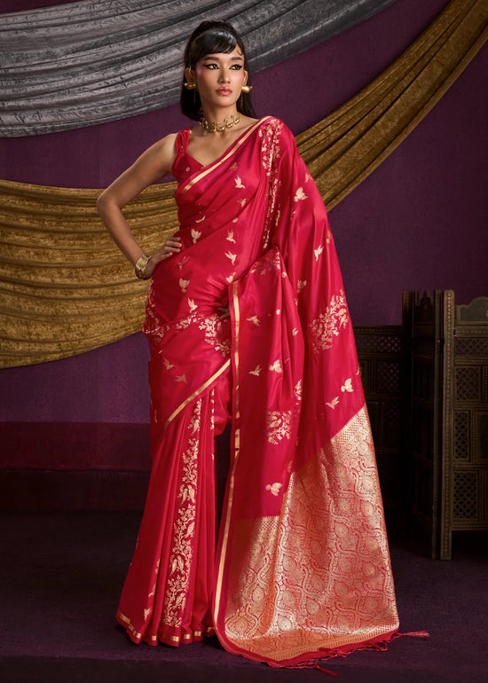 Rani Pink Satin Silk Saree
