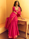 Rani Pink Woven Designer Tussar Silk Saree