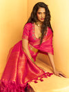 Rani Pink Woven Designer Tussar Silk Saree