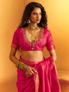 Rani Pink Woven Designer Tussar Silk Saree, blouse close-up