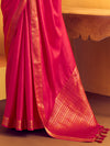 Rani Pink Woven Designer Tussar Silk Saree, border and drape
