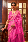 Rani Pink Woven Satin Silk Saree