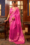 Rani Pink Woven Satin Silk Saree