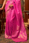 Rani Pink Woven Satin Silk Saree