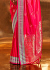 Raspberry Pink Handloom Woven Satin Silk Saree