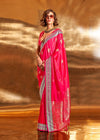 Raspberry Pink Handloom Woven Satin Silk Saree