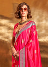 Raspberry Pink Handloom Woven Satin Silk Saree