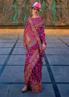 Raspberry Purple Kashmiri Jamawar Organza Silk Saree