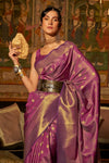 Raspberry Purple Woven Kanjivaram Handloom Silk Saree