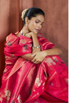 Raspberry Red Banarasi Saree With Zari Woven Motifs