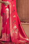 Raspberry Red Banarasi Saree With Zari Woven Motifs