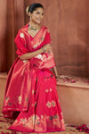 Raspberry Red Banarasi Saree With Zari Woven Motifs