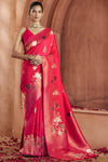 Raspberry Red Banarasi Saree With Zari Woven Motifs