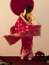 Red Banarasi Silk Saree With Contrast Blouse