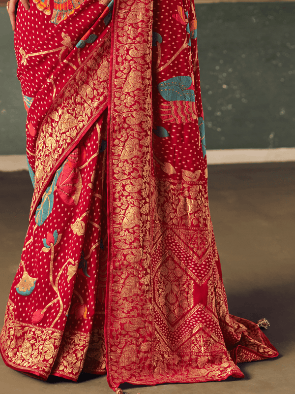 Red Bandhani Patola Silk Saree