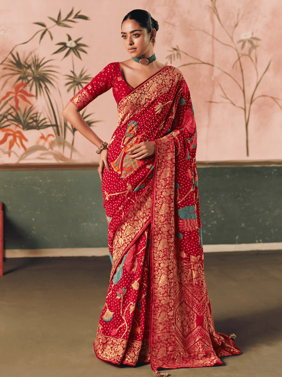 Red Bandhani Patola Silk Saree
