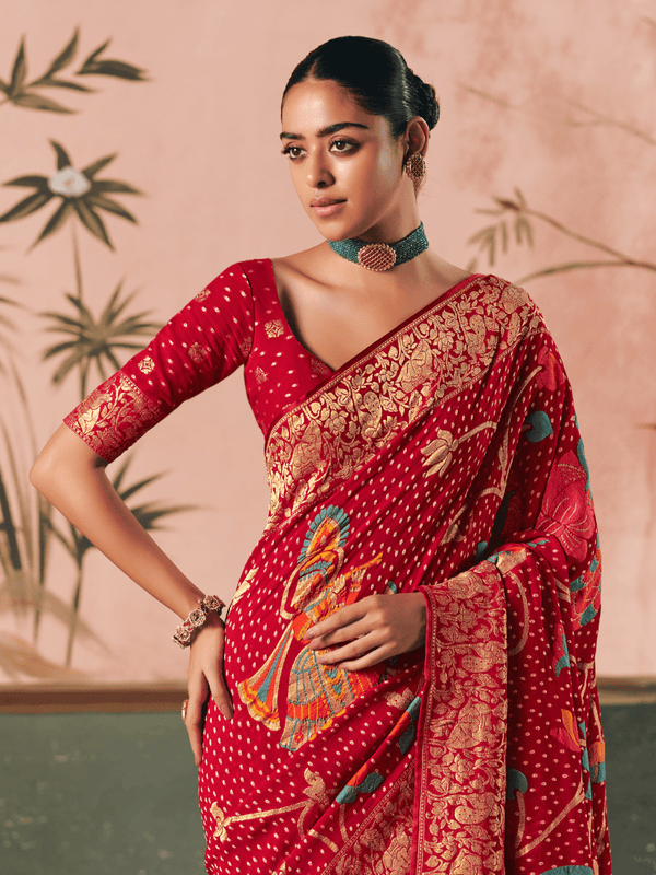 Red Bandhani Patola Silk Saree