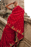 Red Khadi South Silk Saree With Temple Border