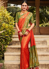 Red Orange Woven Kanjivaram Silk Saree