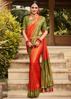 Red Orange Woven Kanjivaram Silk Saree