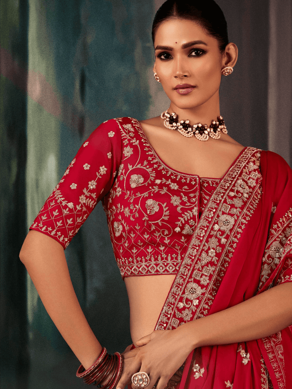 Red Satin Silk Saree